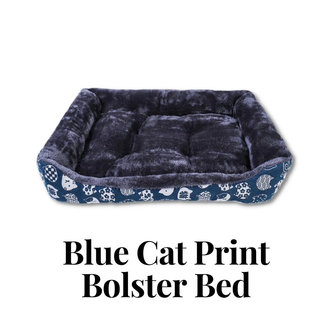 Blue Cat Print Bolster Bed